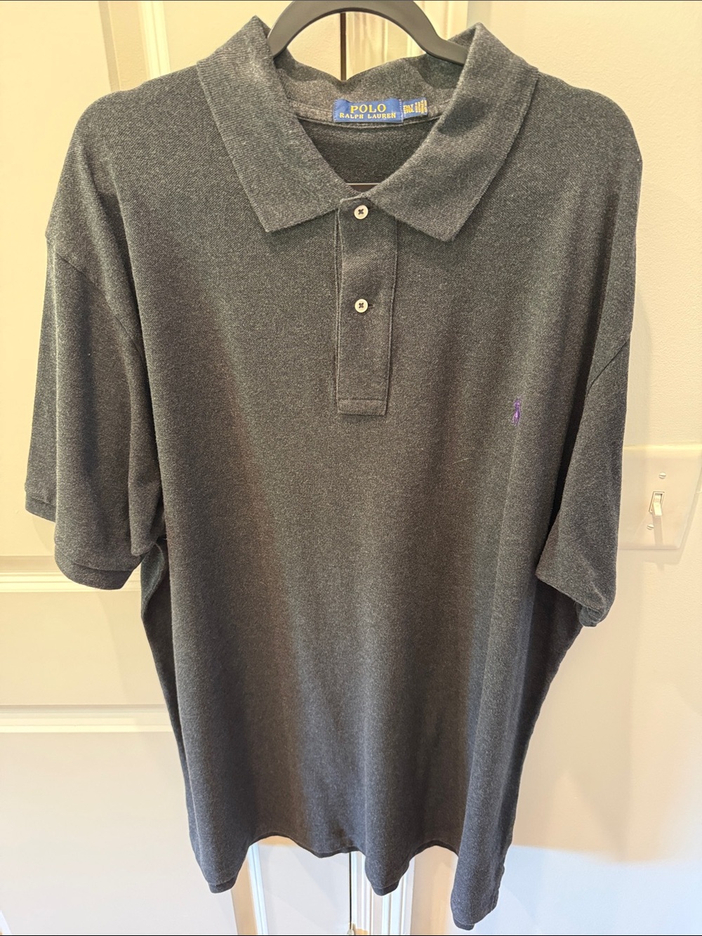 Ralph Lauren Men's Dark Charcoal Polo with Purple Pony